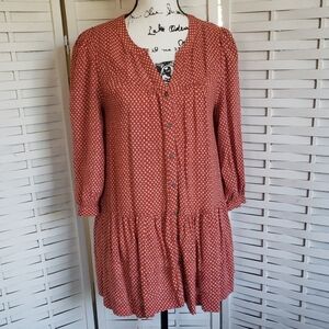 Anthropologie Holding Horses Rusty Orange Tiared Mini Ruffles Button-Up Top XS